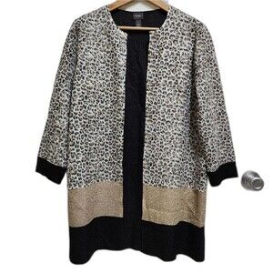 Chico's Cardigan Sweater Women M Animal Print Color Block Open Longline Traveler